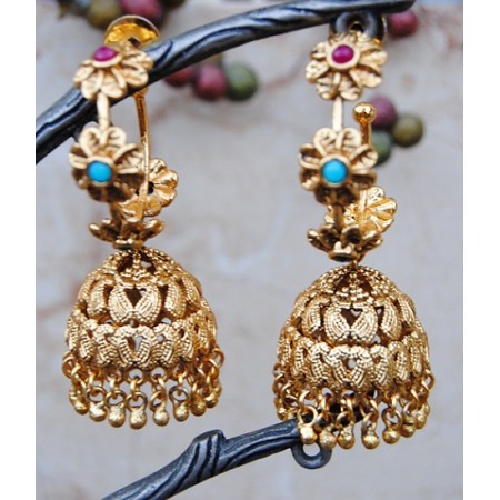 Floral Colourful Bali Pearl Jhumkas Floral Colourful Bali Pearl Jhumkas